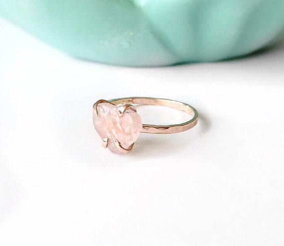 raw rose quartz engagement ring