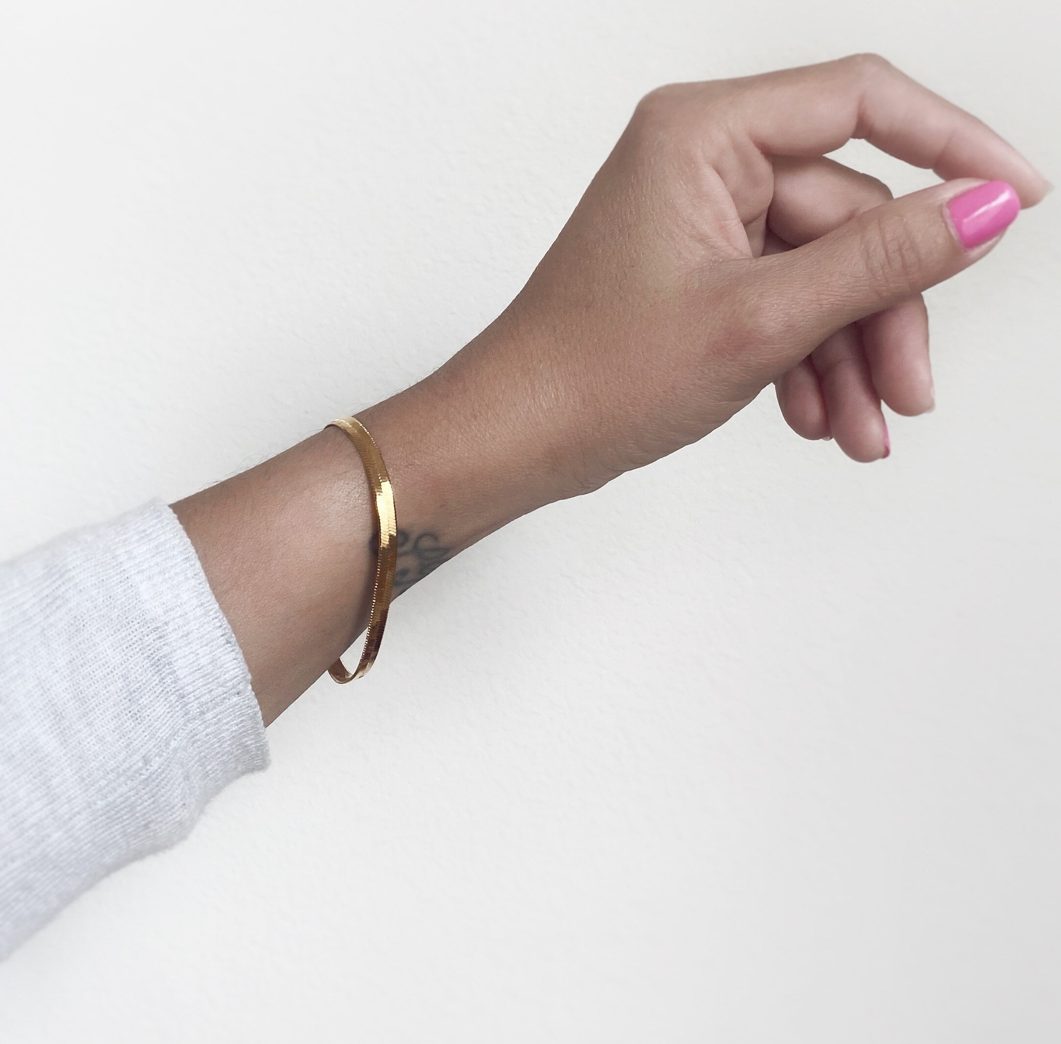 Gold Herringbone Bracelet Herringbone Chain Bracelet Flat Etsy