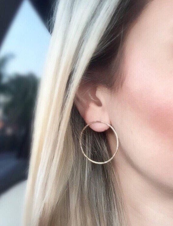 Circle Dainty Earrings Large Circle Earrings Open Circle Stud Earrings Gold Stud Earrings Circle Hammered Silver Stud Earrings Etsy