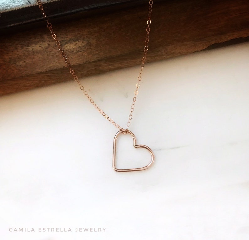 Gold Heart Necklace, Heart Pendant Necklace, 14K Gold Heart Necklace, Floating Heart Necklace Pendant, Heart Charm, Minimalist Necklace image 4