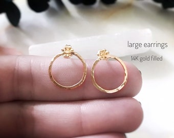 Large Circle Earrings, Circle Post Earrings, Gold Filled Circle Earrings, Open Circle Stud Earrings, Open Circle Earrings for Women