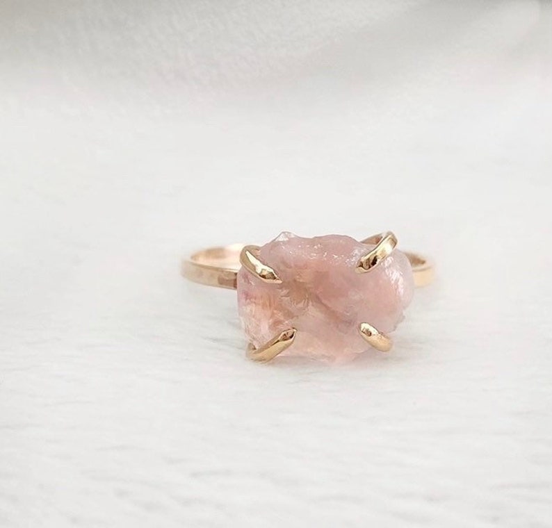 Rose Quartz Engagement Ring, Rose Quartz Statement Ring, Rose Quartz Silver Ring, Pink Rose Quartz Ring, Raw Rose Quartz Ring image 1