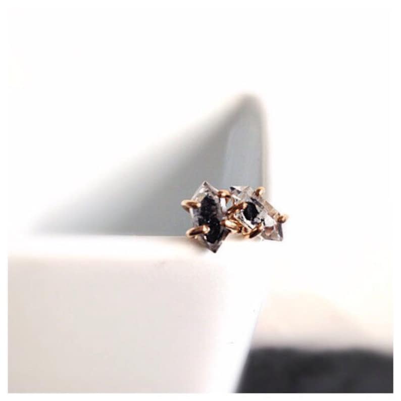 Gold Stud Earrings Herkimer Diamond Earrings Black Diamond Earrings