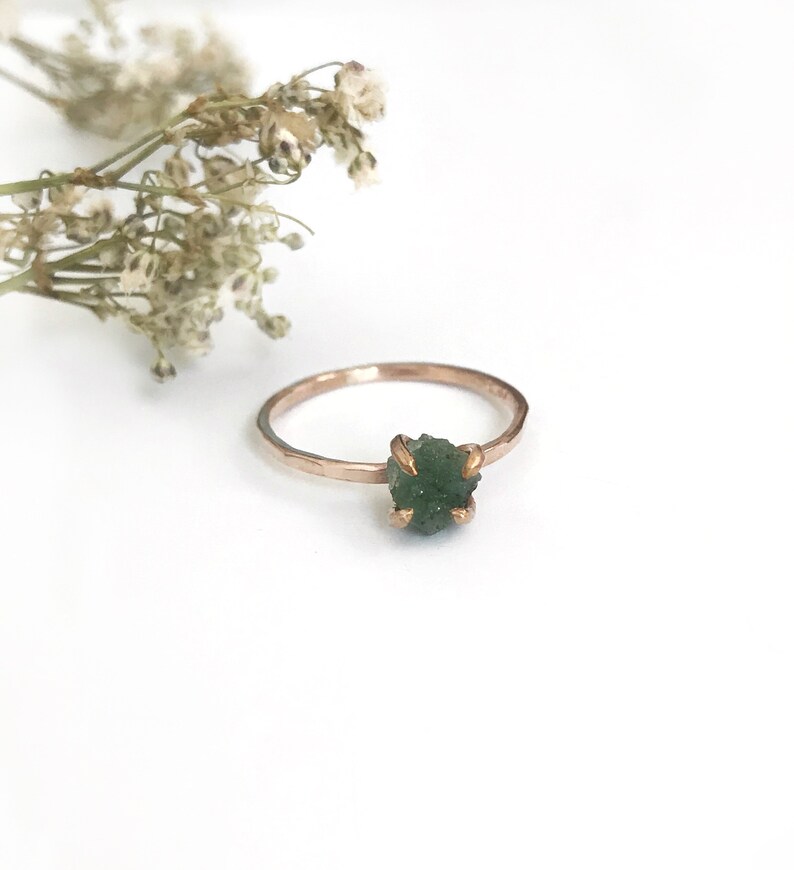 Genuine Emerald Ring Raw Emerald Engagement Ring Dainty | Etsy