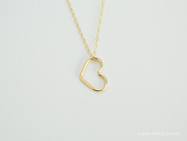 Gold Heart Necklace, Heart Pendant Necklace, 14K Gold Heart Necklace, Floating Heart Necklace Pendant, Heart Charm, Minimalist Necklace image 6