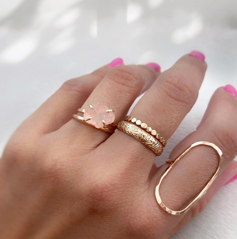 Rose Quartz Engagement Ring, Rose Quartz Statement Ring, Rose Quartz Silver Ring, Pink Rose Quartz Ring, Raw Rose Quartz Ring image 2