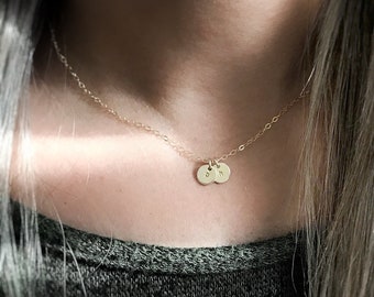 Dainty Initial Gold Necklace, Personalized Letter Pendant, Tiny Custom Disks, Mini Initial Necklace, Small Initial Pendant Gold Silver Rose