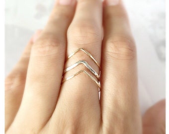 Gold Filled Chevron Rings Set, Triple Chevron Ring, Chevron Stacking Ring, Rose Gold Chevron Ring, Silver Chevron Ring, Midi Stackable Ring