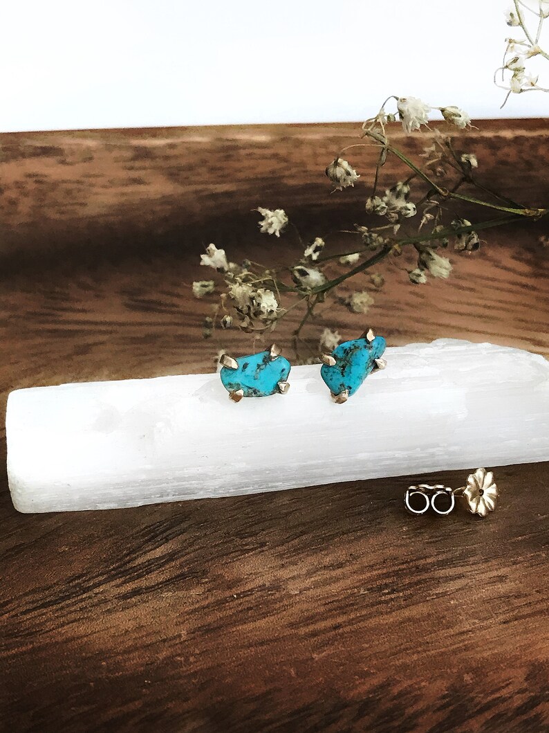 Raw Turquoise Stud Earrings Blue Turquoise Stud Earrings Raw Etsy