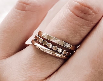 Handmade Gold Filled Stacking Rings Set: Dot, Hammered, Classic