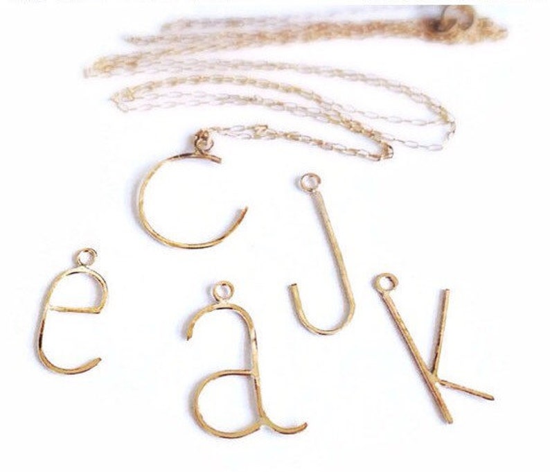 14K Solid Gold 14K Gold Initial Necklace Oversize Initial Necklace
