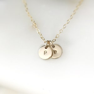 Dainty Wrap Necklace with Tiny Initial Disk Pendant, Custom Initial Necklace Gold, Simple Initial Necklace in gold filled, sterling silver image 7