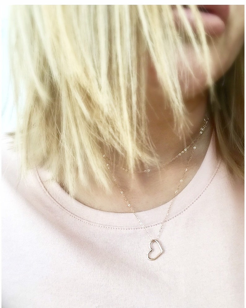 Gold Heart Necklace, Heart Pendant Necklace, 14K Gold Heart Necklace, Floating Heart Necklace Pendant, Heart Charm, Minimalist Necklace image 2