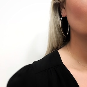 Hammered Gold Filled Arc Threader Earrings: Minimalist Open Hoop