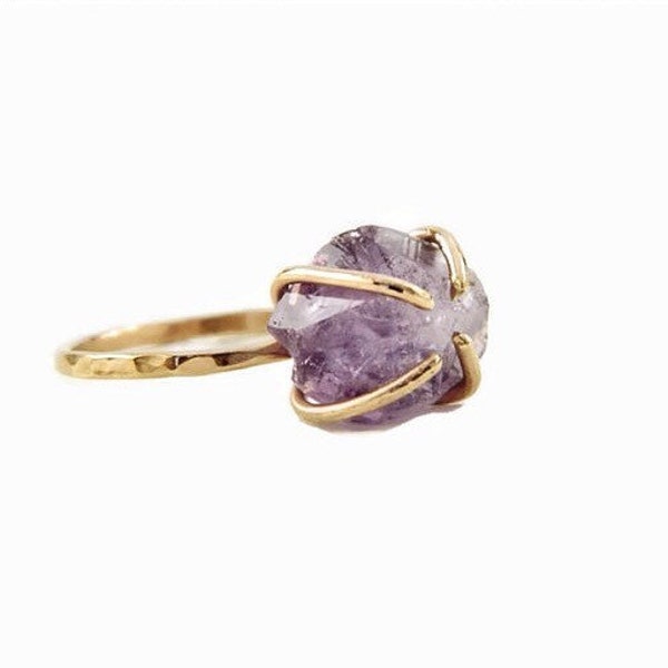 Raw Amethyst Ring, Raw Amethyst Engagement Rings, February Birthstone Ring, Delicate Promise Ring