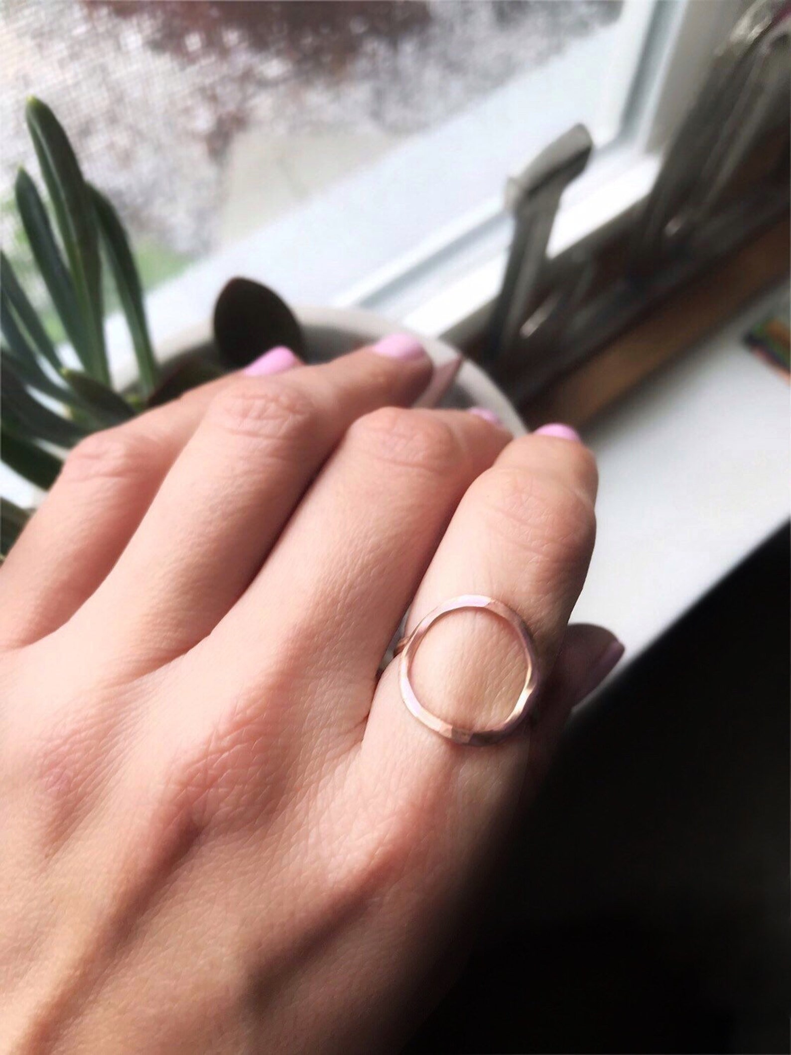 Open Karma Circle Ring 14K Gold Hammered Ring Geometric Gold Etsy