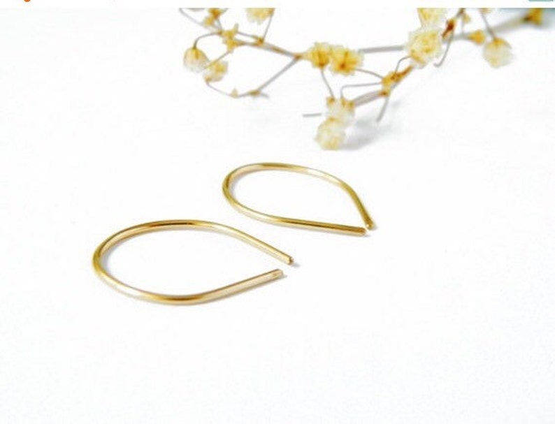 14K Solid Gold Earrings for Women, Tiny Hoop Earrings, Open Small Hoop Earrings, Dainty Hoop Earrings image 1