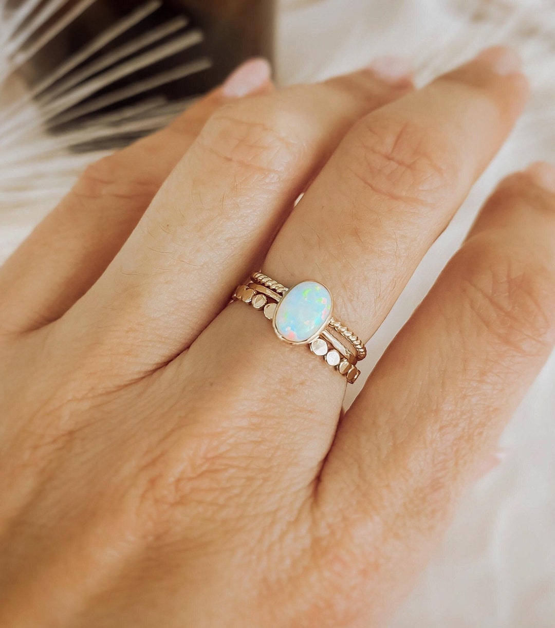 Buy Dainty Opal Ring • White Opal Ring • 14K Gold Opal Ring