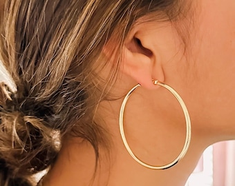 Boucles d'oreilles créoles plaquées or • Grandes créoles en or 14 carats • Boucles d'oreilles minimalistes • Boucles d'oreilles hypoallergéniques • Créoles fines classiques