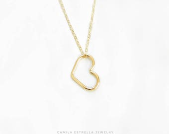 Gold Heart Necklace, Heart Pendant Necklace, 14K Gold Heart Necklace, Floating Heart Necklace Pendant, Heart Charm, Minimalist Necklace