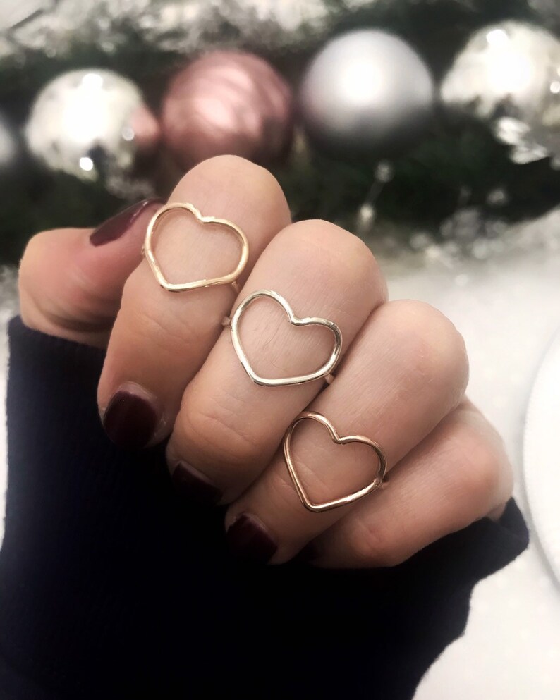 Open Heart Ring, 14K Gold Heart Ring, Rose Gold Heart Ring, Heart Shape Ring Simple Gold Heart Ring, Best Friend Ring image 9