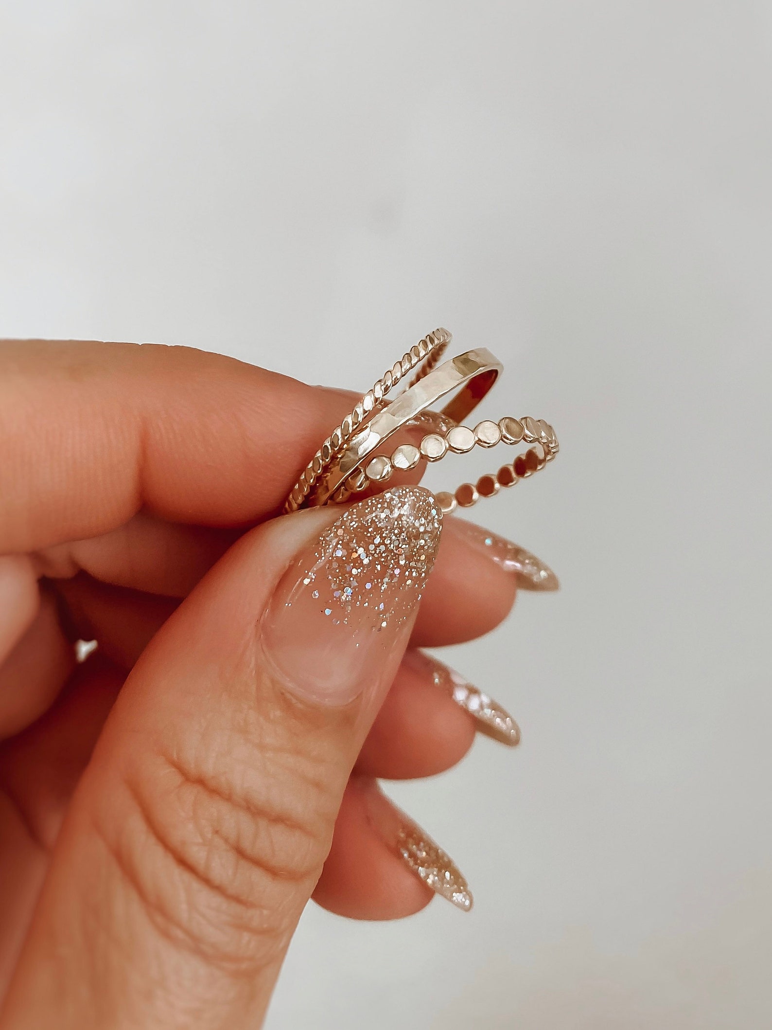 Set of 3 Gold Stacking Rings • Minimalist Textured Bands • Dainty ...
