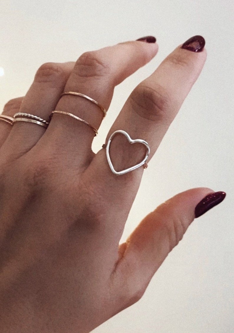 Open Heart Ring, 14K Gold Heart Ring, Rose Gold Heart Ring, Heart Shape Ring Simple Gold Heart Ring, Best Friend Ring image 2