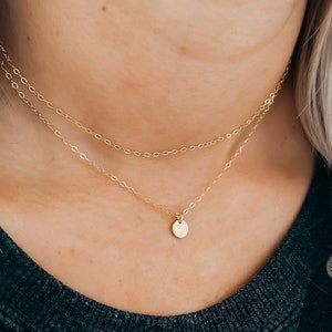 Dainty Wrap Necklace with Tiny Initial Disk Pendant, Custom Initial Necklace Gold, Simple Initial Necklace in gold filled, sterling silver image 3