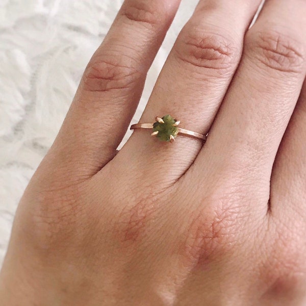 Raw Peridot Ring, Engagement Ring, Raw Gemstone Ring, Promise Ring