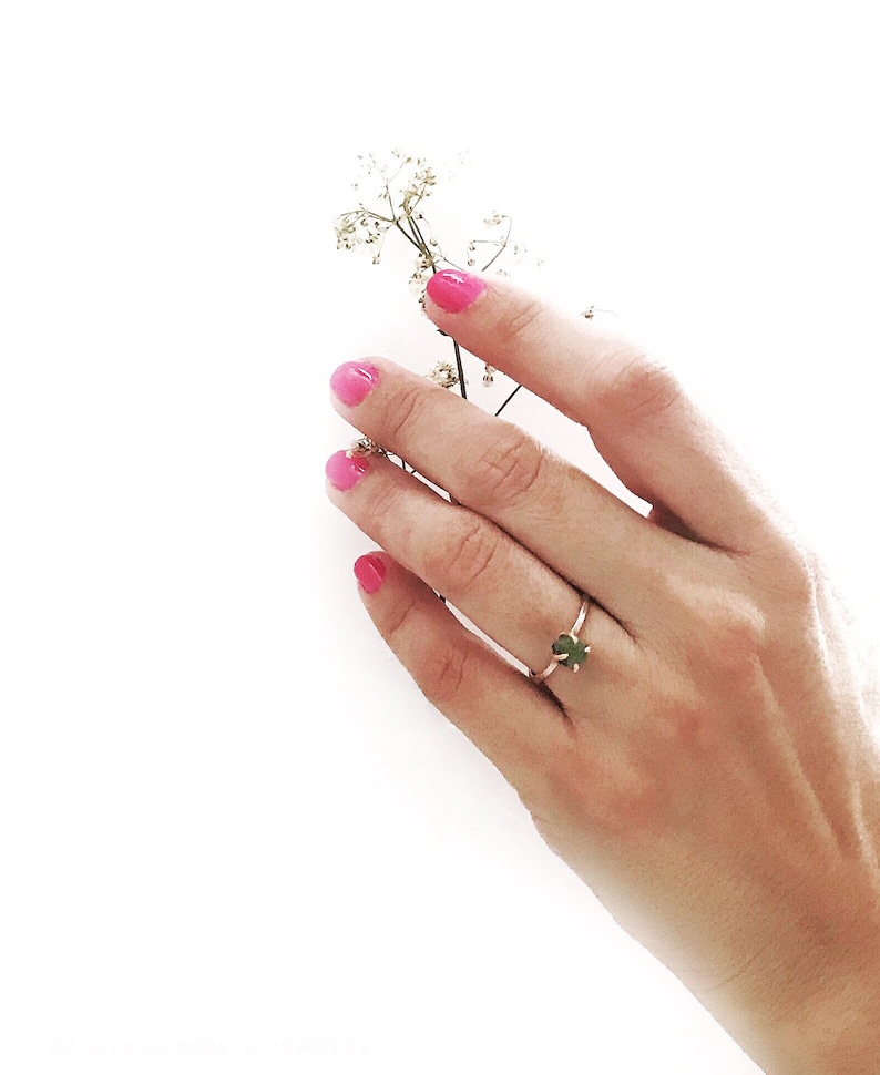 Genuine Emerald Ring Raw Emerald Engagement Ring Dainty | Etsy