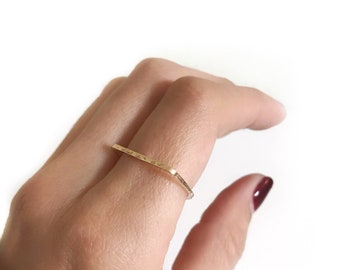 14K Gold Flat Top Ring • Dainty Stacking Band
