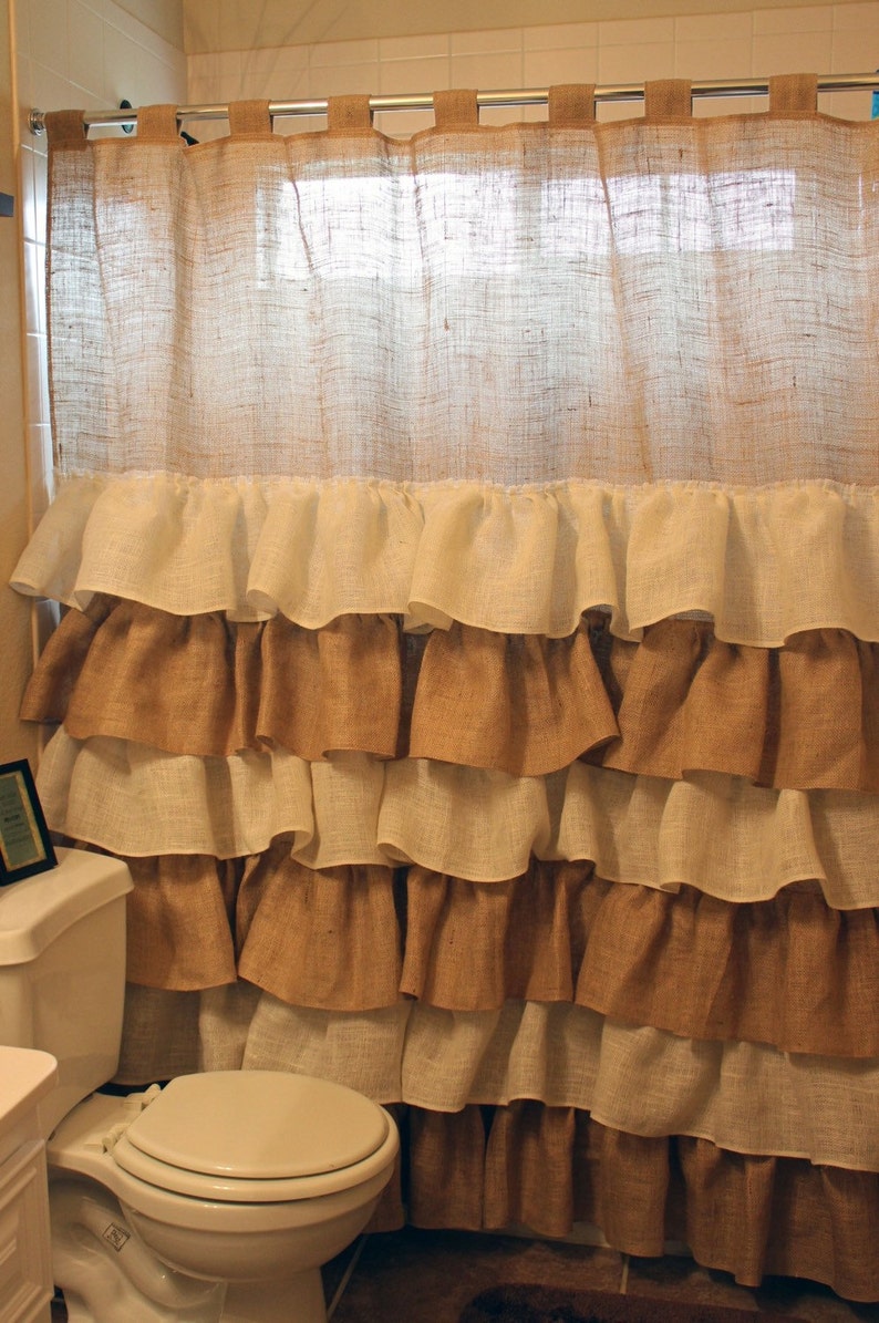 Burlap Shower Curtain burlap ruffles Etsy
