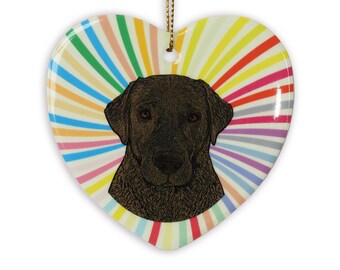 LABRADOR Chocolate Ceramic Heart Ornament