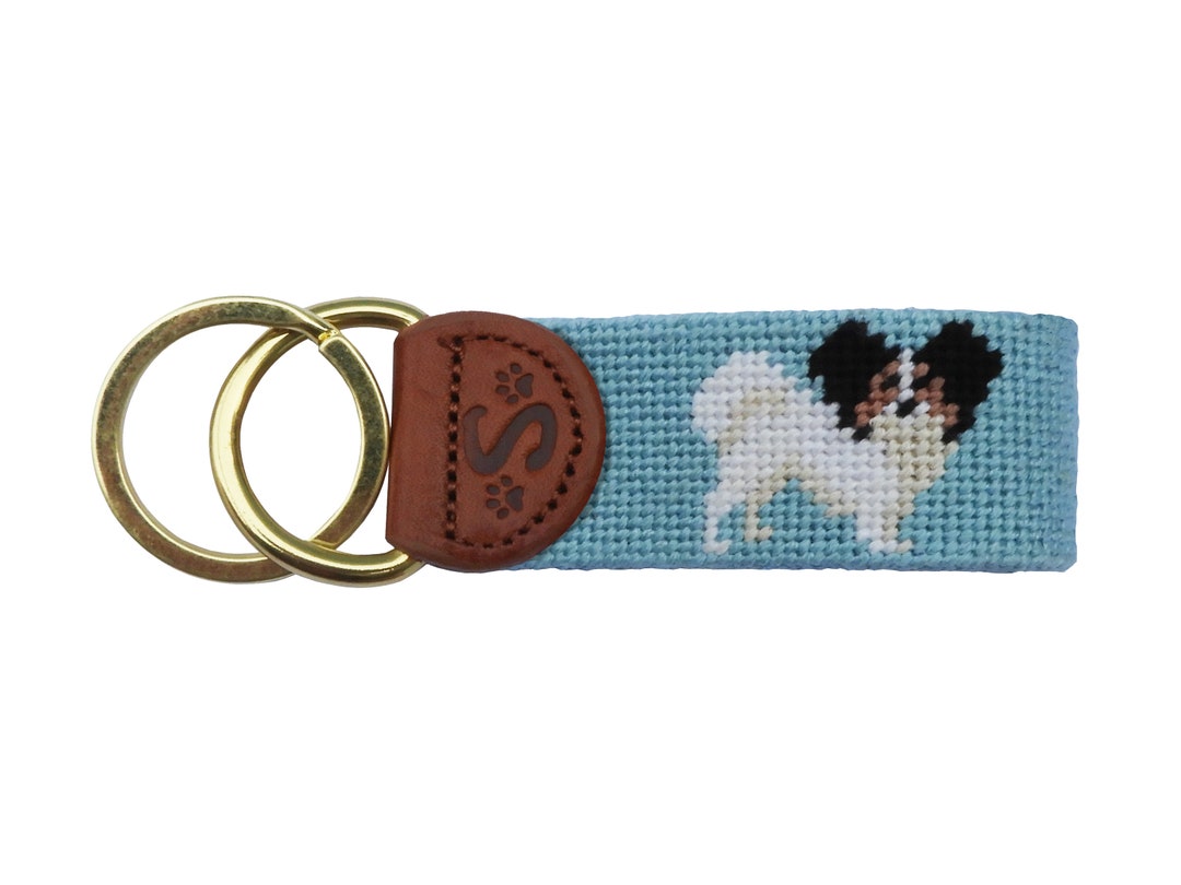 Papillon Needlepoint Keychain Key Fob Papillon lover Gift Etsy España