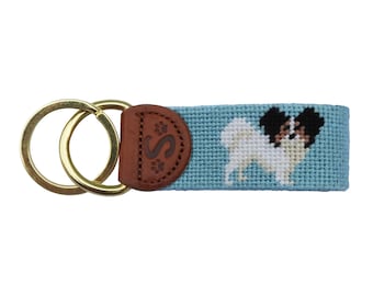 Papillon Needlepoint Keychain: Handcrafted Dog Lover Gift