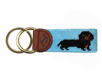 Black Dachshund Needlepoint Keychain, Key Fob, Dachshund lover Gift, Dog Lover, Gifts for Dog Lovers, Keyring