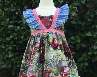 Back To School - Toddler Ruffle Dress - Girls dress with Flutter Sleeves - Patriotic Outfit - 4th Of July Dress