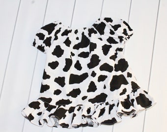 Black and White Spots Peasant Blouse - Cowgirl Blouse - Toddler Birthday Top - Baby Peasant Blouse - Ruffle Blouse - Size 4/5