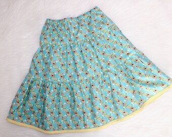 Teal Floral Tiered Skirt - Peasant Skirt - Girls Prairie Skirt - Girls Ruffle Skirt - Girls Fashion - Girls Clothing - Size 5 - OOAK Skirt