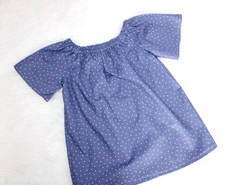 Girls Blue and White Dot Summer Blouse - Peasant Blouse - Ruffle Blouse - Polkadot Blouse - Size 10