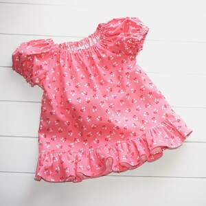 Girls Pink Cherry Peasant Blouse | Girls Short Sleeve Peasant Blouse | Ruffle Peasant Blouse | Size 4T