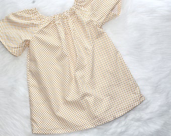 Golden Yellow Polka Dot Blouse - Peasant Blouse - Short Sleeve Shirt - Dress Blouse - School Clothes - Back To School - Size 8