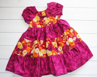 Baby Autumn Dress - Girl Peasant Dress - Toddler Fall Dress - Bright Pink Dress - Back to School Dress - Thanksgiving Dress - Size 24 Month