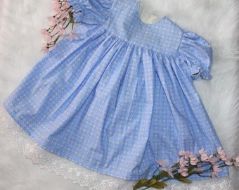 Spring Blue Easter Dress - Ready to Ship - Light Blue Dress With Lace - Modest Dress - Size 4 - OOAK