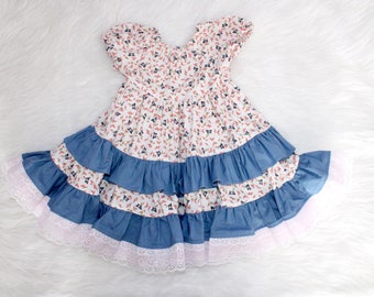 Girl's Ruffle and Lace Dress - Girl's Pink and Blue Bird Dress - Girl's Easter Dress- Toddler Spring Dress