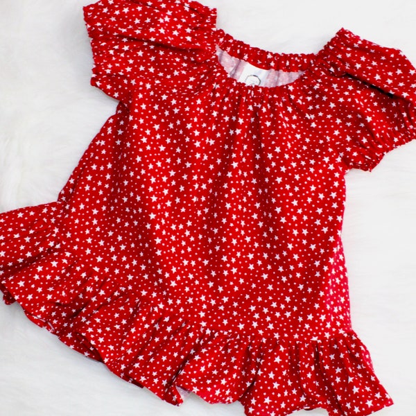 Girls Red Star Peasant Blouse - Toddler Peasant Blouse - Ruffle Blouse - Girls Peplum Blouse - Vintage Inspired Blouse - Size 2/3