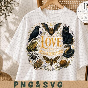 Love The Misunderstood Bat Raven Cat Snake Spider Moth Frog PNG SVG: Gothic Halloween Animal Lover Nature Design (Digital Download)