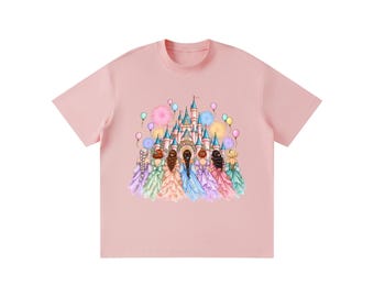T-shirt enfant Princesse Aquarelle Royaume Magique, T-shirt Château de Princesse, T-shirt Voyage entre filles, Cadeau Princesse, T-shirt Vacances en famille Princesse