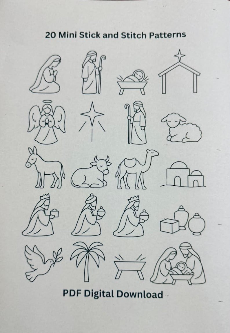 Simple Nativity Pattern 20 Nativity Stick and Stitch Templates, Beginner Embroidery Patterns ...