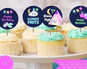 Cupcake Toppers for a Pajama Party - Printable Slumber Party Decorations - Sleepover Party - Table Confetti - Pajama Party Decor - SLUMBER1